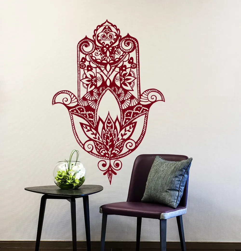 

Fatima Ganesh Lotus Patterns Wall Decals Vinyl Removable Hamsa Indian Buddha Yoga Sticker Art Hand Fish Eye Wall Mural W433