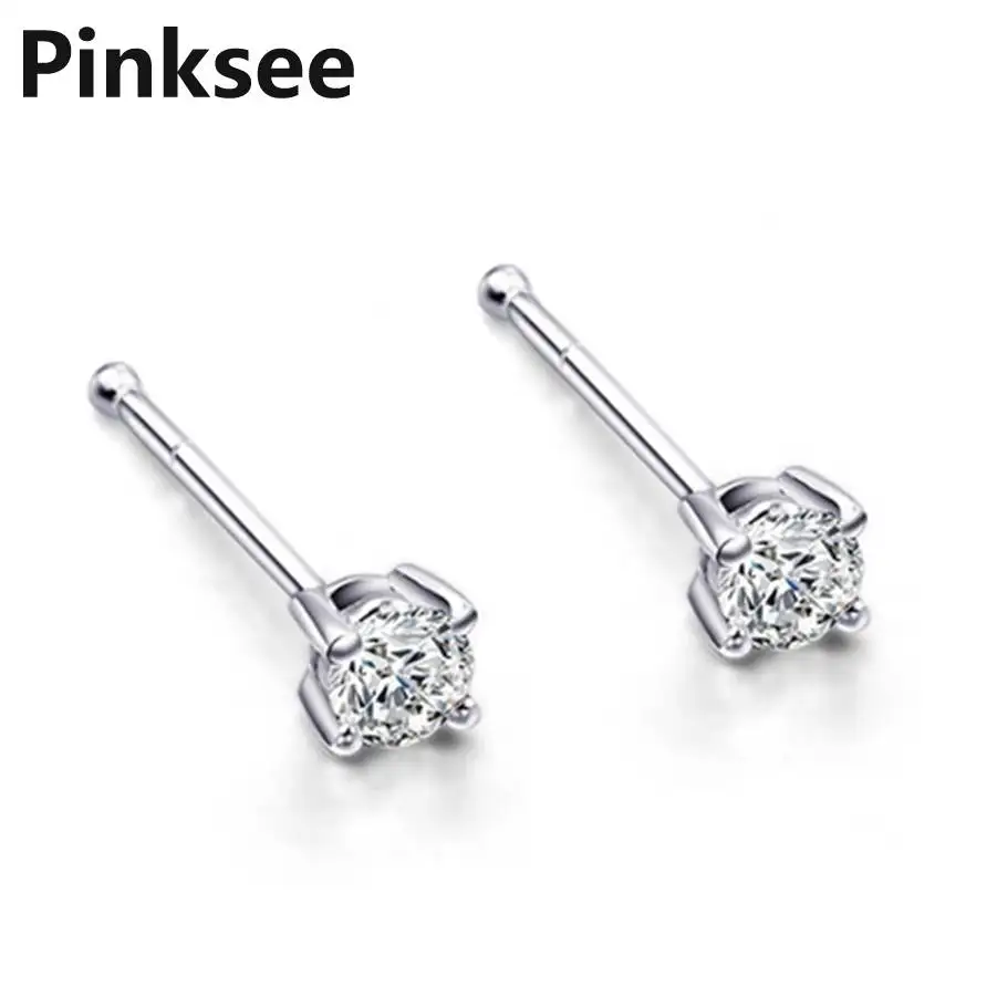 

Zircon Crystal Fake Nose Ring Straight Bone Stud Surgical Steel Nail Ear Cartilage Tragus Piercings Body Jewelry 1 pair