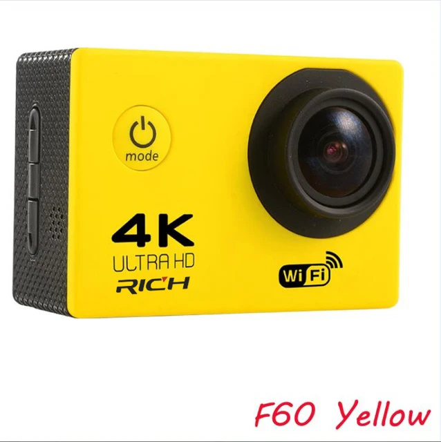 Богатая Экшн-камера F60/F60R Ultra HD 4 K/30fps WiFi 2," 170D go Helmet Cam pro Подводная Водонепроницаемая Спортивная камера - Цвет: Цвет: желтый