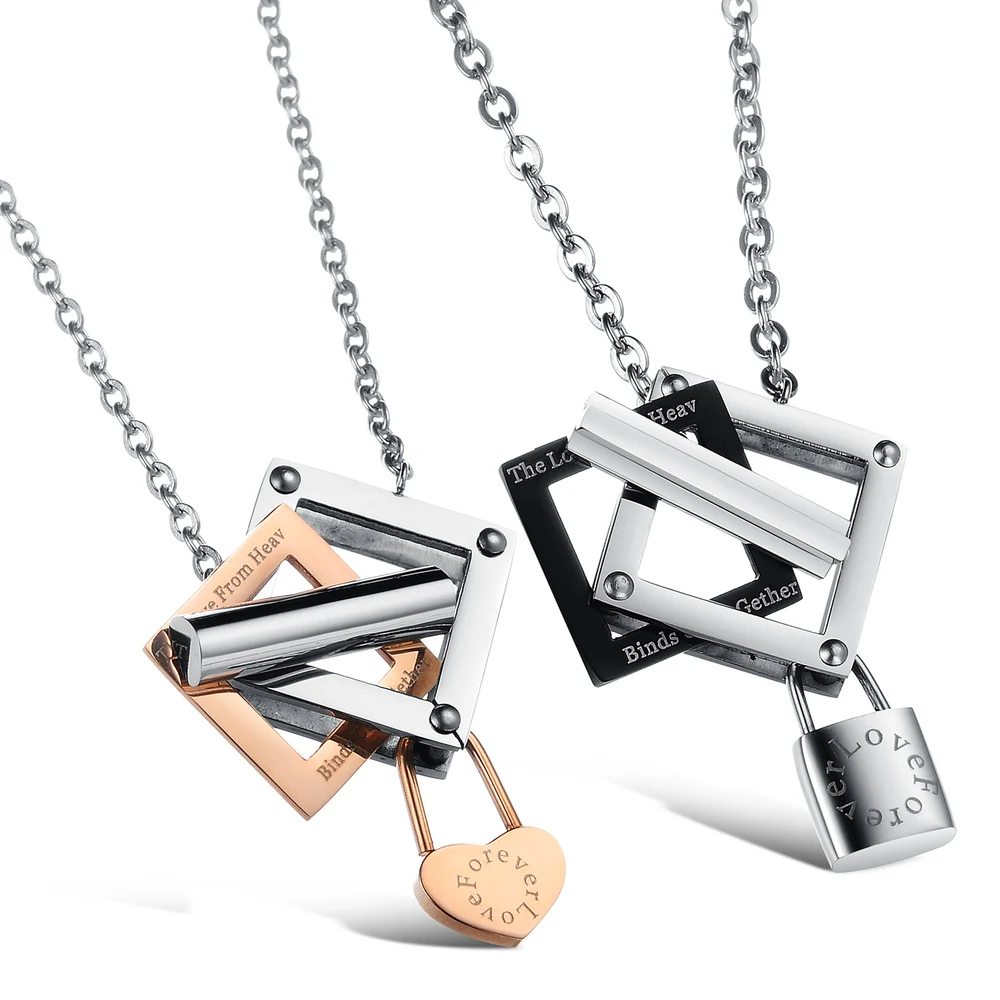 Подарок на день Святого Валентина кулон с замком из нержавеющей стали для его и