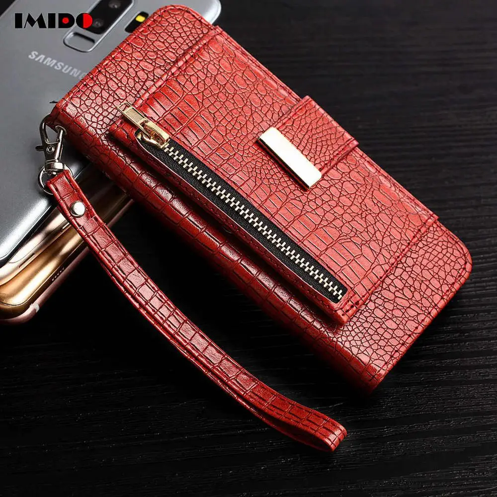 Red Кожаный чехол-книжка для телефона Samsung Galaxy S9 Plus S10 S10E S10 S9 S8 Plus Note9 8 Роскошный кошелек из крокодиловой кожи с отделением для карт и подставкой - Цвет: Red