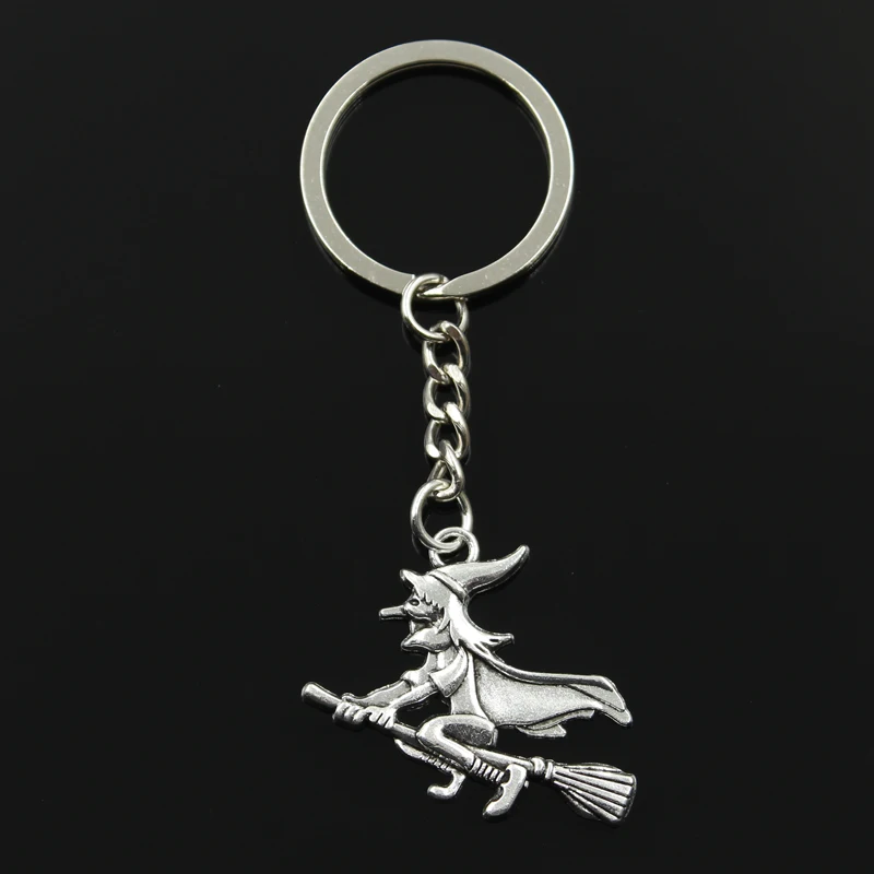 

Fashion Halloween Key Ring Metal Key Chain Keychain Jewelry Antique Silver Plated witch broomstick halloween 36x34mm Pendant