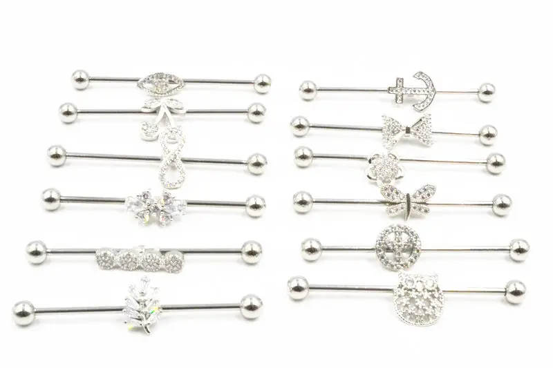 Lot50pcs 14g CZ Surgical Steel Industrial Ear Scaffold Barbells Cartilage Helix Bar Body Jewelry Piercing Earring New | Украшения и