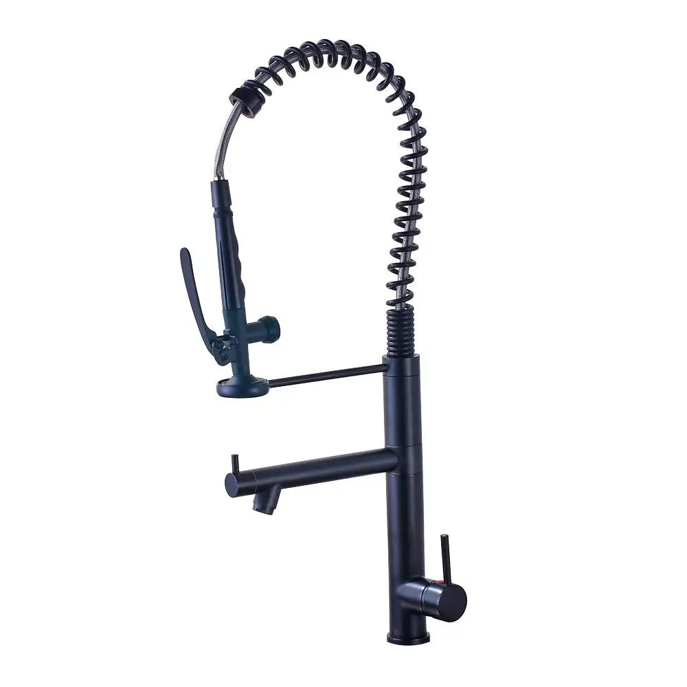 Bright Chrome Spring Pull Down Kitchen Faucet Hands Free Sprayer Head with Lock Hot cold Water Kitchen Mixer Tap Swivel Spout - Цвет: Blacm faucet