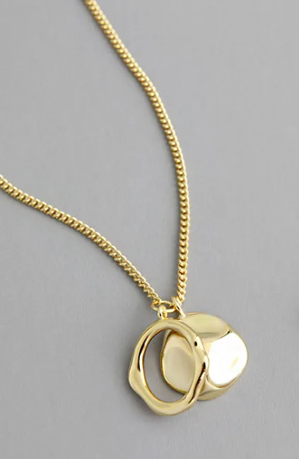 Gold Color F.I.N.S уникальное 925 пробы Серебряное ожерелье Корейская мода неровное круглое Ожерелье Подвески для женщин 925 Серебряное ювелирное изделие - Окраска металла: Gold Color