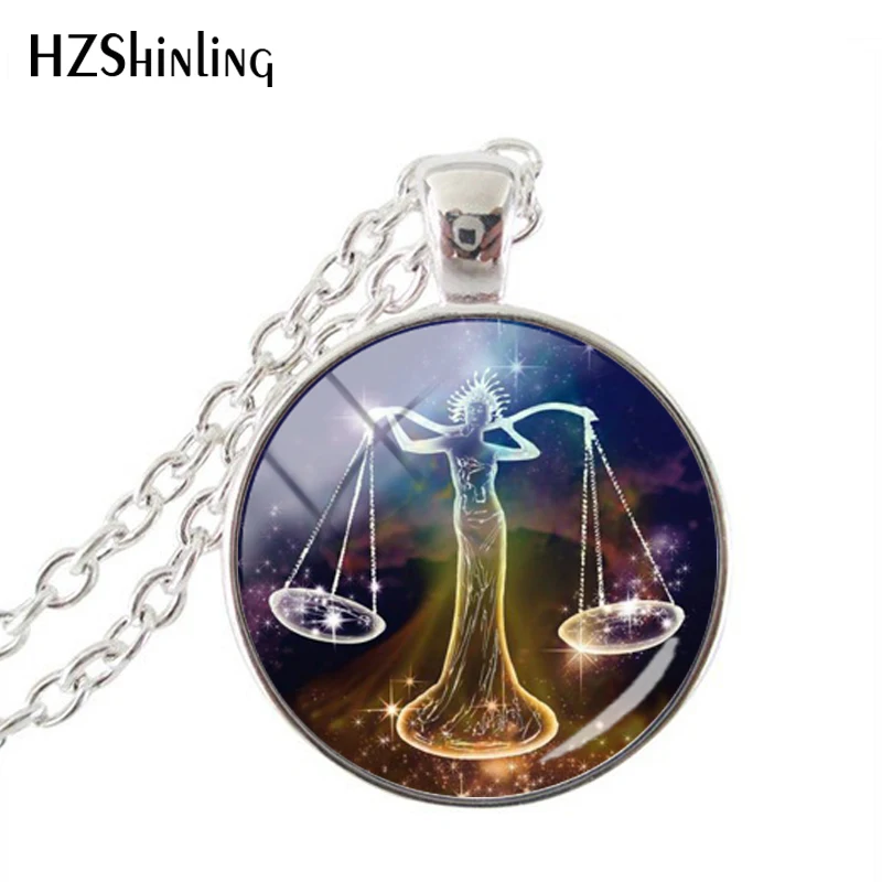 9Libra Модная фиолетовая галактика 12, Скорпион, Стрелец, Козерог, Водолей, серебряное ожерелье, стеклянный купол, Зодиак, ювелирное изделие, подарок - Окраска металла: 9Libra