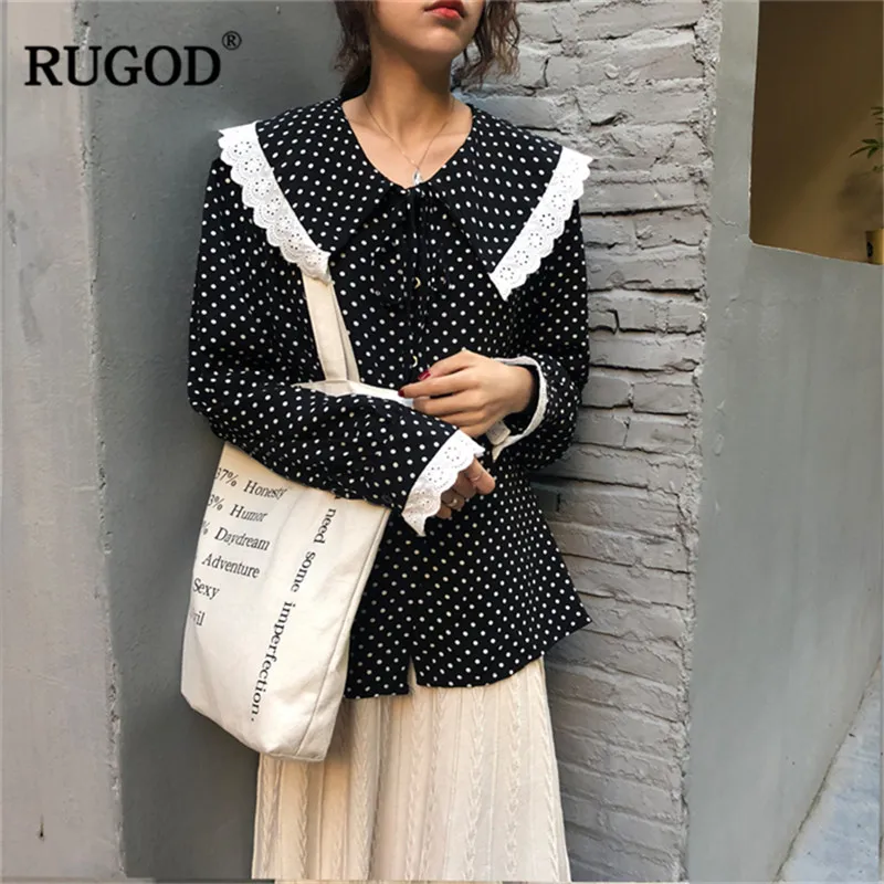 RUGOD/Модные женские шифоновые рубашки в горошек офисная одежда повседневные