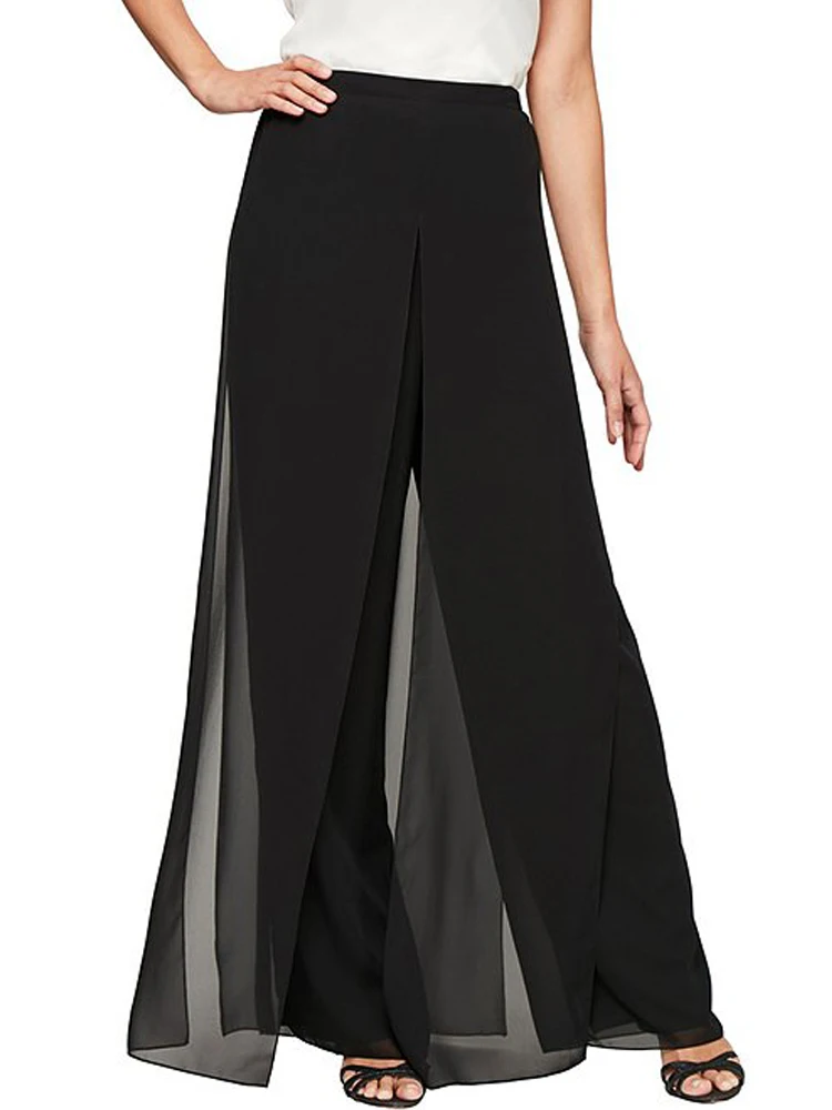 Plus Big Size Wide Leg Pants Mother of the Bride Pants Split Chiffon Black Wedding Custom Make Size and Color Madrinha