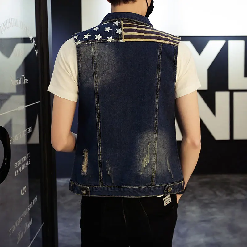 Новый мужской джинсовый жилет брендовый с принтом флага США ковбойский