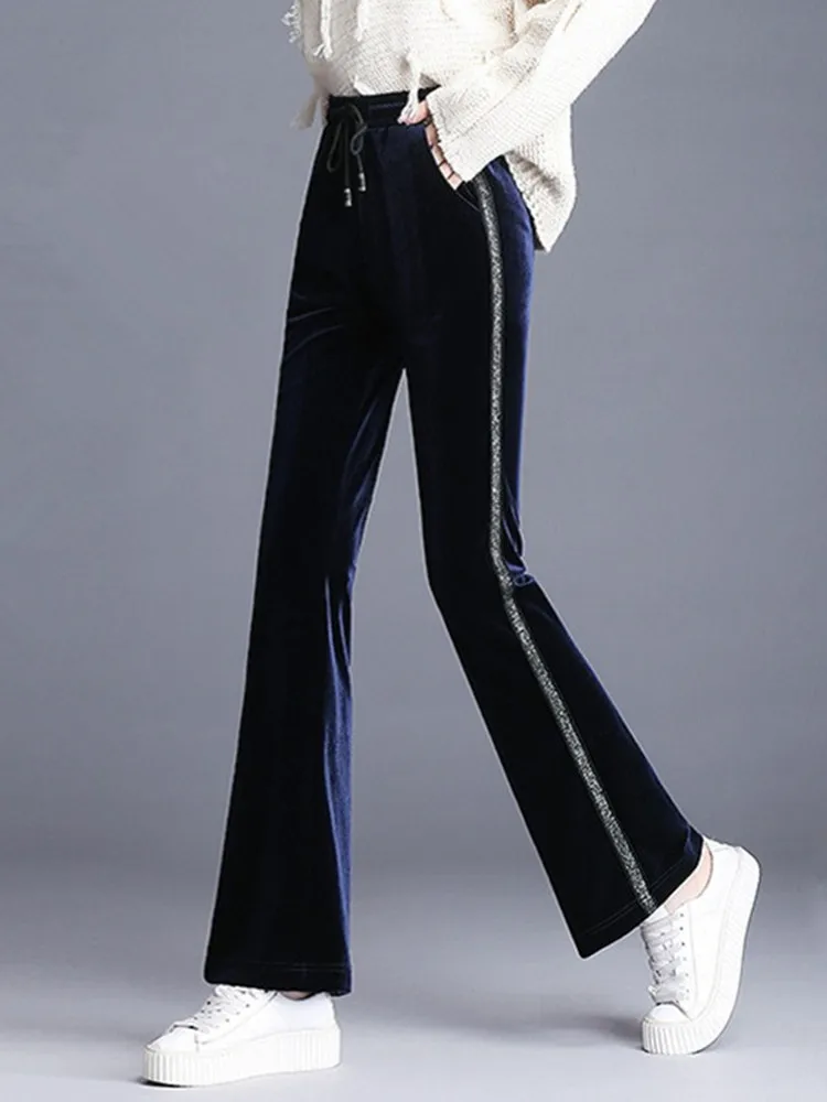 

Thick wide leg pants female new autumn and winter fashion flared pants loose casual gold velvet trousers pants women