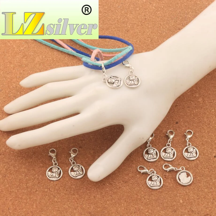 

100PCS zinc alloy Baby Angel Of Caring Floating Lobster Claw Clasp Charm Beads 30.1x13.3mm C125