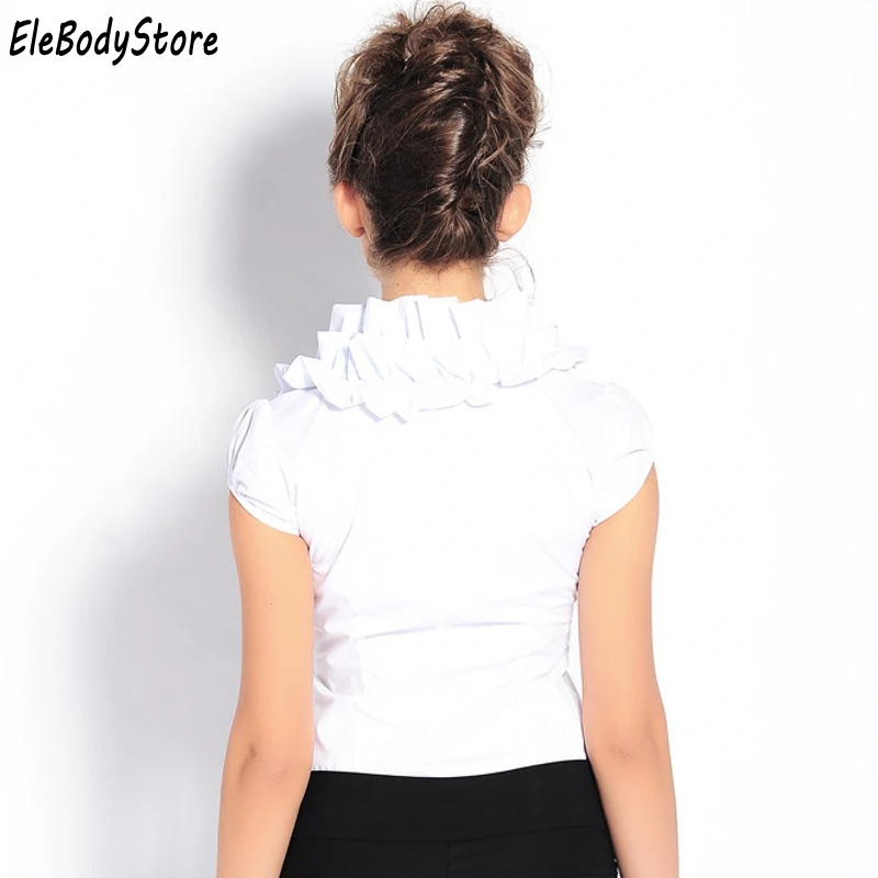 Женская блузка с коротким рукавом Повседневная белая оборками офисная лето 2019 |