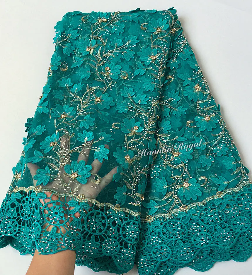 Бирюзовая Золотая мягкая африканская Тюлевая Кружевная Ткань 5 ярдов с большими