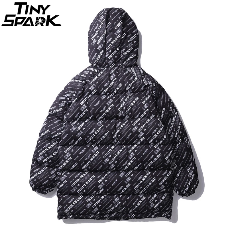 Для мужчин длинные парки с капюшоном куртки зимние письмо хип-хоп Уличная