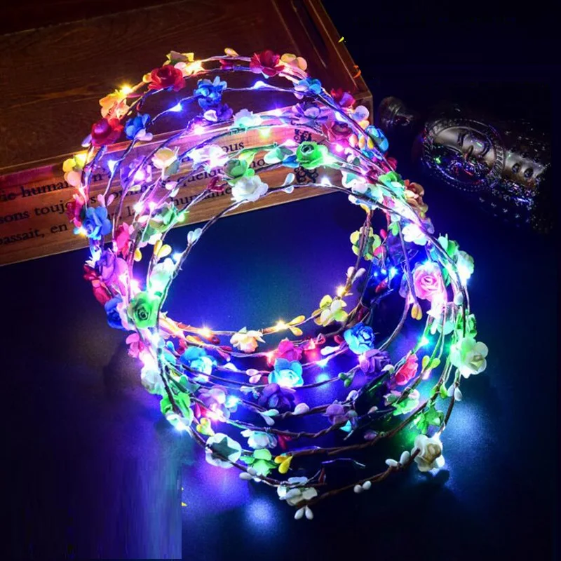 12 шт./компл. мигает светодиодный Свечение Цветок Корона ободки свет вечерние Rave Цветочный волос гирлянды венок Свадебный девушка головной убор Декор