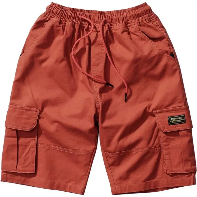 

Men punk rock hip hop shorts ribbons hiphop cargo shorts mens black casual streetwear elastic workout short pants with pockets