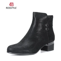rosstyle square heel round toe side zipper basic boot fashion european style spring autumn cool black ankle boots size 36 43 b88
