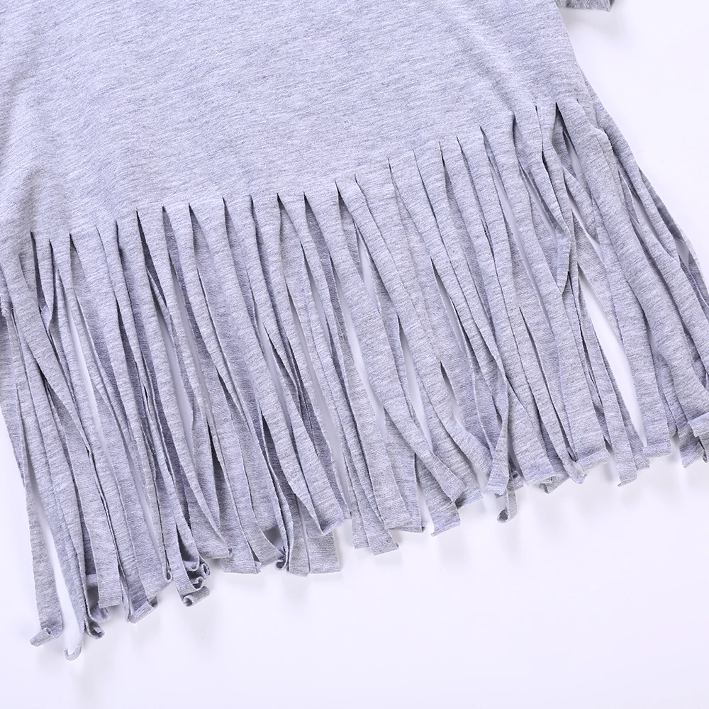 

SOSOCOER Girls T Shirt Summer Top 2018 Kid T Shirts Fashion Gray Tassel T-shirt Baby Girl Summer Clothes T Shirt Girls Tees