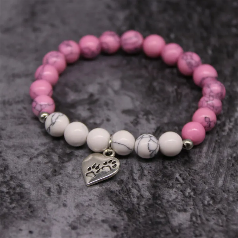 New Fashion Animal Paw On A Heart Bracelet For Women Men Jewelry Natural Stone Beads Dog Claw Bracelets & Bangles Pet Owner Gift images - 6