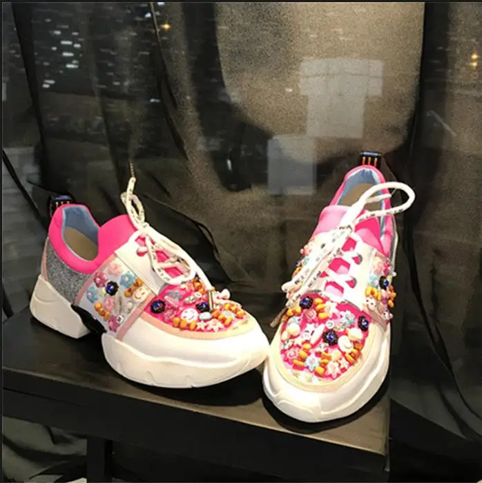 Кроссовки Для женщин 2018 лето-осень новый на среднем каблуке и платформе кожа