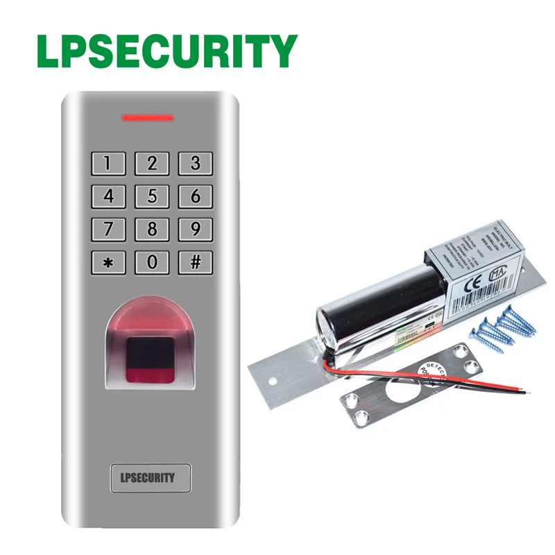 with Metal fingerprint access control keypad Electric Bolt Lock DC 12V Fail Safe Drop Gate Door Access Control Security system
