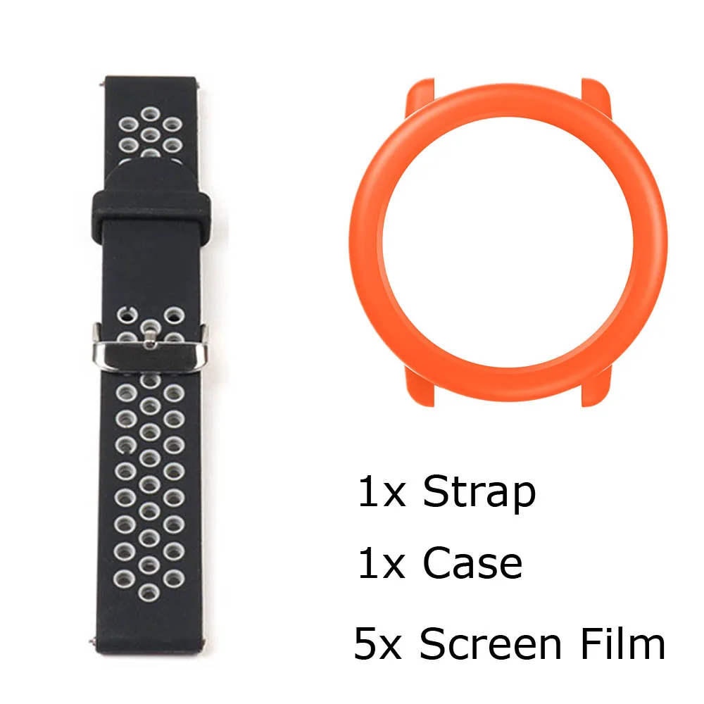 BlackGrey-Orange 7/лот для Xiaomi Huami Amazfit Pace ремешок для часов браслет силиконовый Pulsera Correa Защитная пленка для экрана Pantalla - Цвет: BlackGrey-Orange