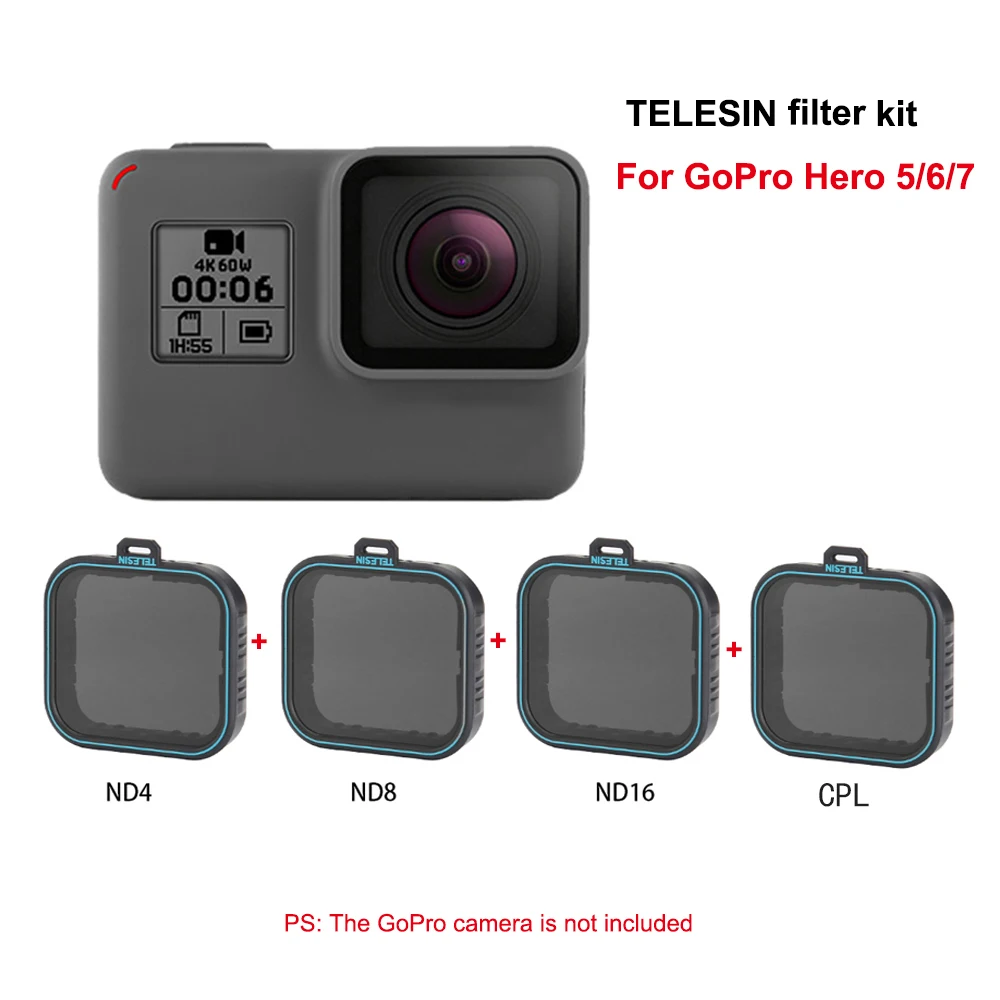 Набор фильтров TELESIN 4 шт комплект аксессуаров для экшн камеры Gopro Hero7 hero6 Hero5 3