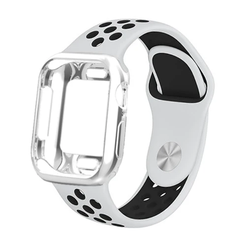 white black 21 Ремешок+ чехол для Apple Watch 42 мм/38 мм iwatch 4/3 ремешок 44 мм/40 мм браслет часы correa спортивный силиконовый ремень+ Защитная крышка - Цвет ремешка: white black 21
