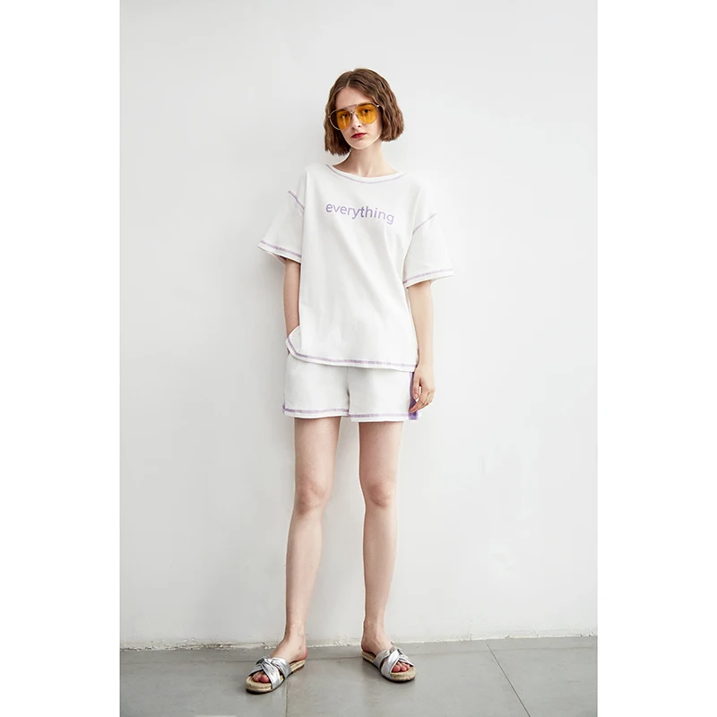 ARTKA Mid-year Promotion Time-Limited Spike Women Suits Short Sleeve Letter Print Knit Suit Casual T-shirt and Shorts SA11183X