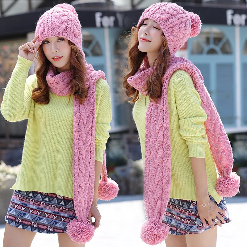 CIVICHIC корейский стиль для девочек милый теплый комплект крючком Кепки шапка шарф 2