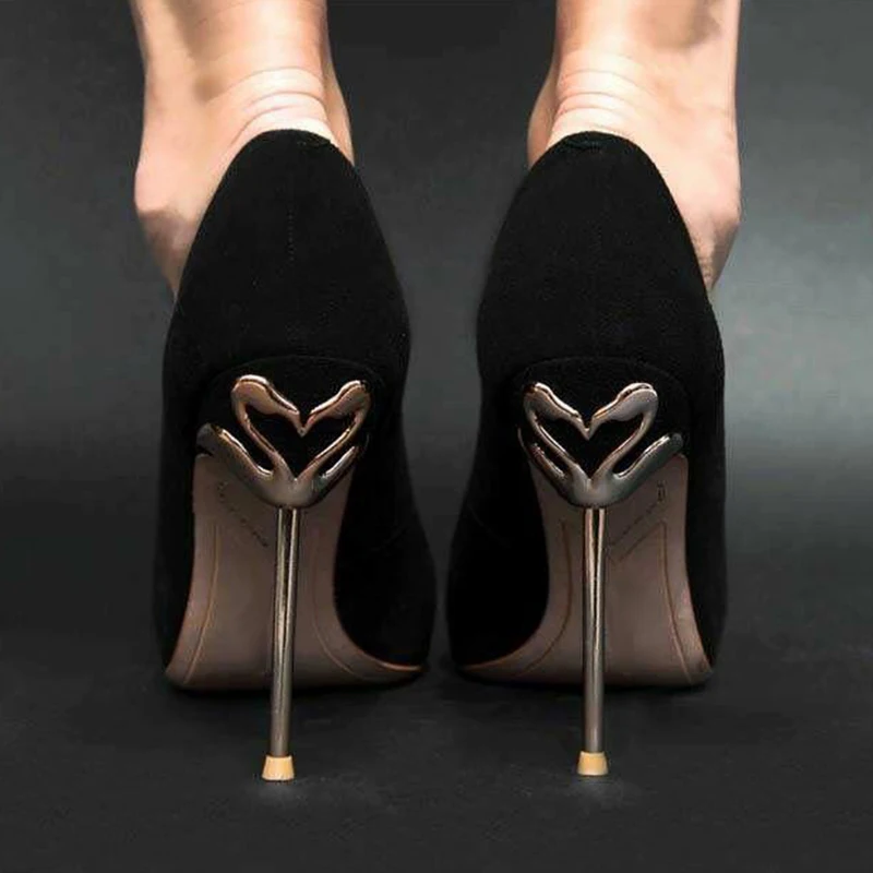 Qianruiti Nightclub Style High Heels Women Shoes Patent Leather Metal Stiletto Pumps Sexy Pointed Toe Wedding | Обувь