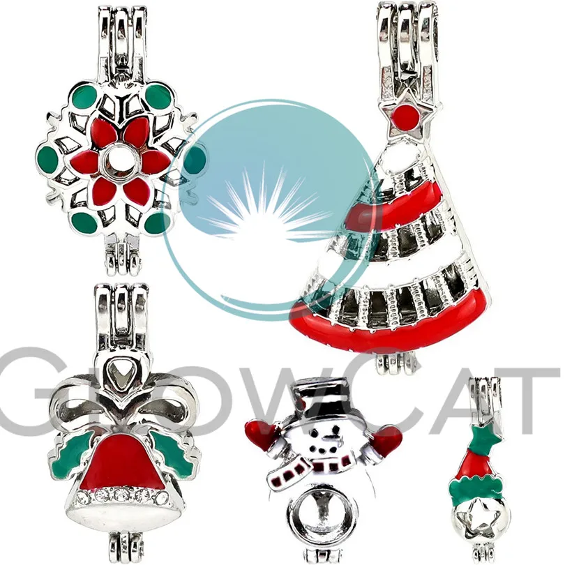 5pcs (N22389) Смешанные 30 стилей эмаль Новогодняя тема медальон кулон жемчужина клетка духи X'mas дерево носки колокола Рождественский подарок - Окраска металла: 5pcs (N22389)