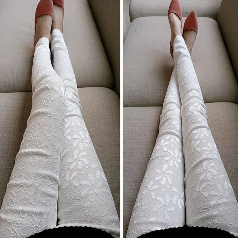 Летние модные эластичные тонкие кружевные строченные брюки-карандаш узкие брюки