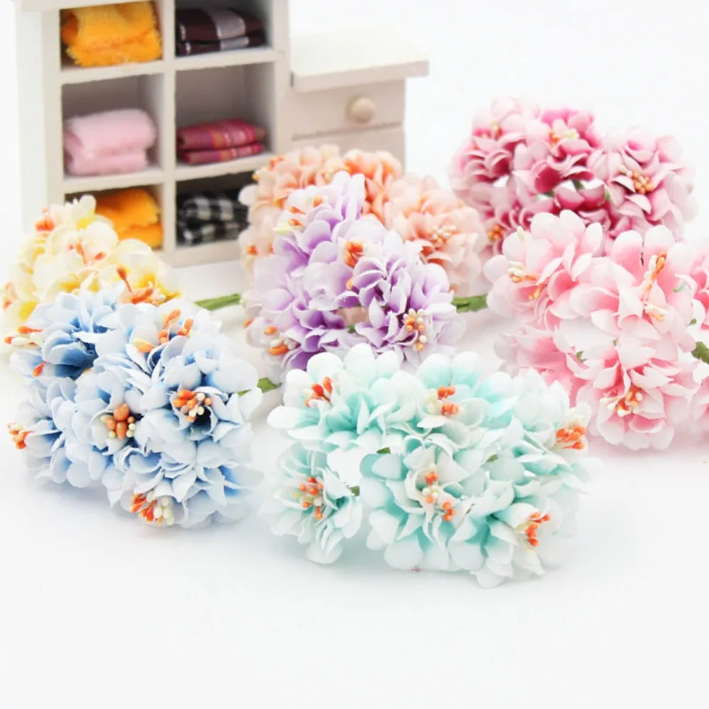 6 Heads Silk Hydrangea Autumn Vases for Home Decor Christmas Decorative Flower Wedding Wall Set Artificial Flowers | Дом и сад