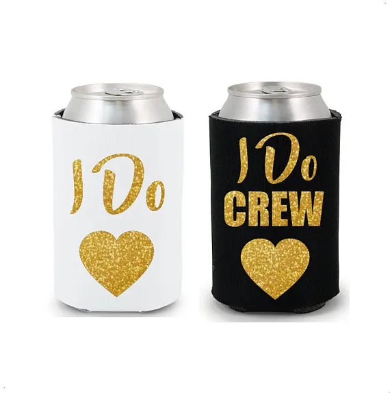 

personalize Glitter wedding I DO CREW Bridesmaid Drink Coolers Bachelorette Survival Kit Hen night Bottle Can Holders gifts