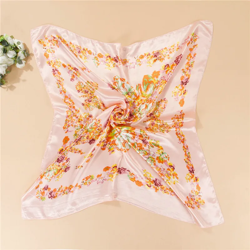 Роскошный брендовый атласный шарф модный носовой платок с цветком кешью 90x90 см