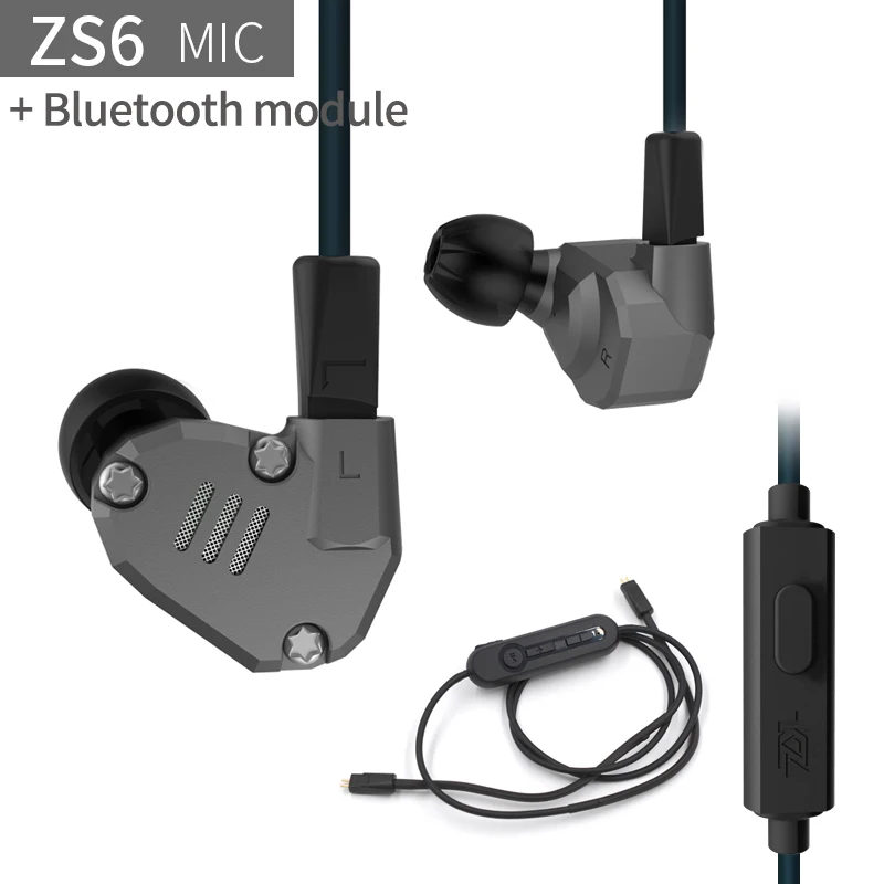 ZS6Graywithmicblueth KZ ZS6 2DD+ 2BA гибридные наушники-вкладыши HIFI DJ в ухо монитор для бега спортивные наушники ушные наушники гарнитура Bluetooth Hifi наушники - Цвет: ZS6Graywithmicblueth