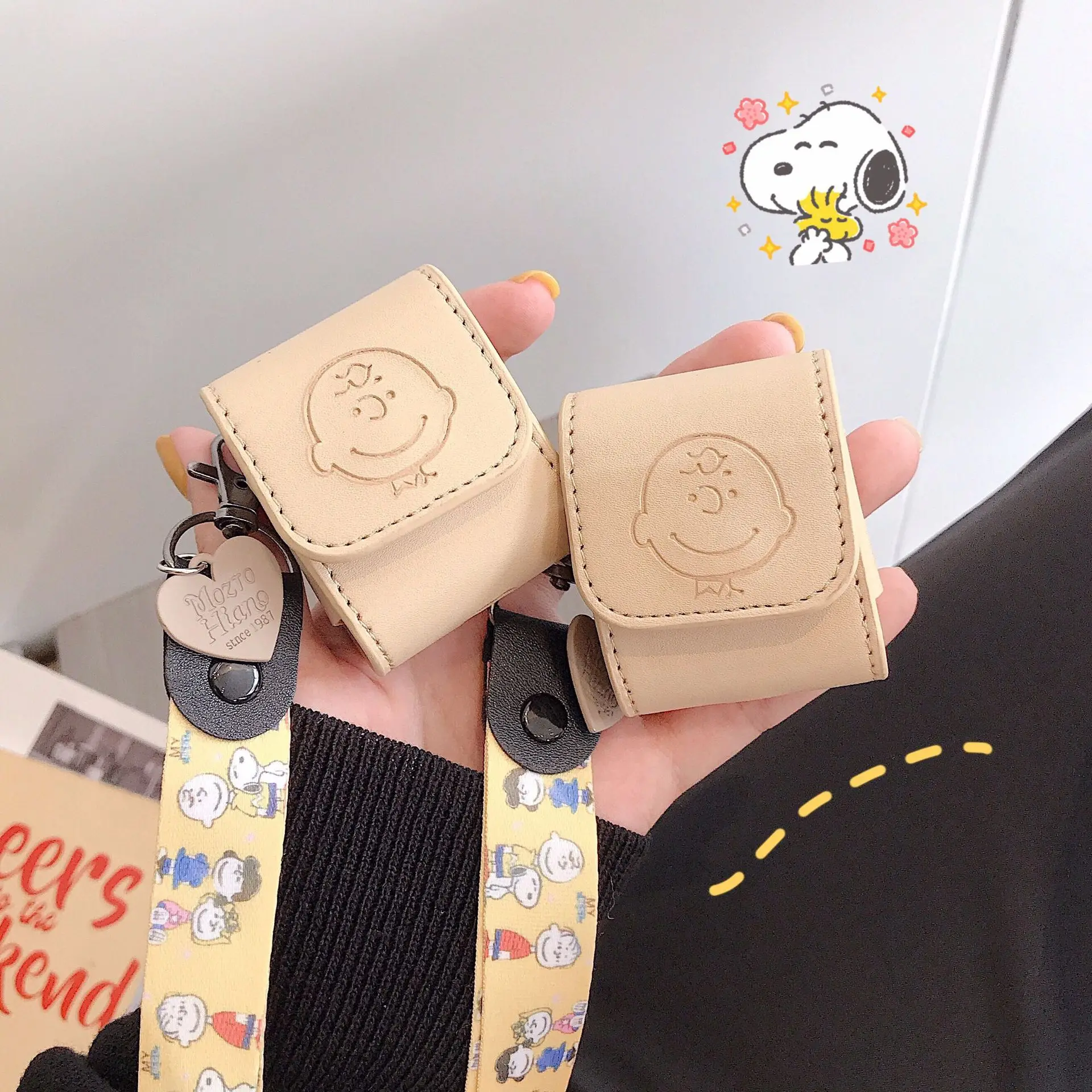 Кожаные чехлы для наушников AirPods милый чехол с мультяшной собакой Apple Air pods 2