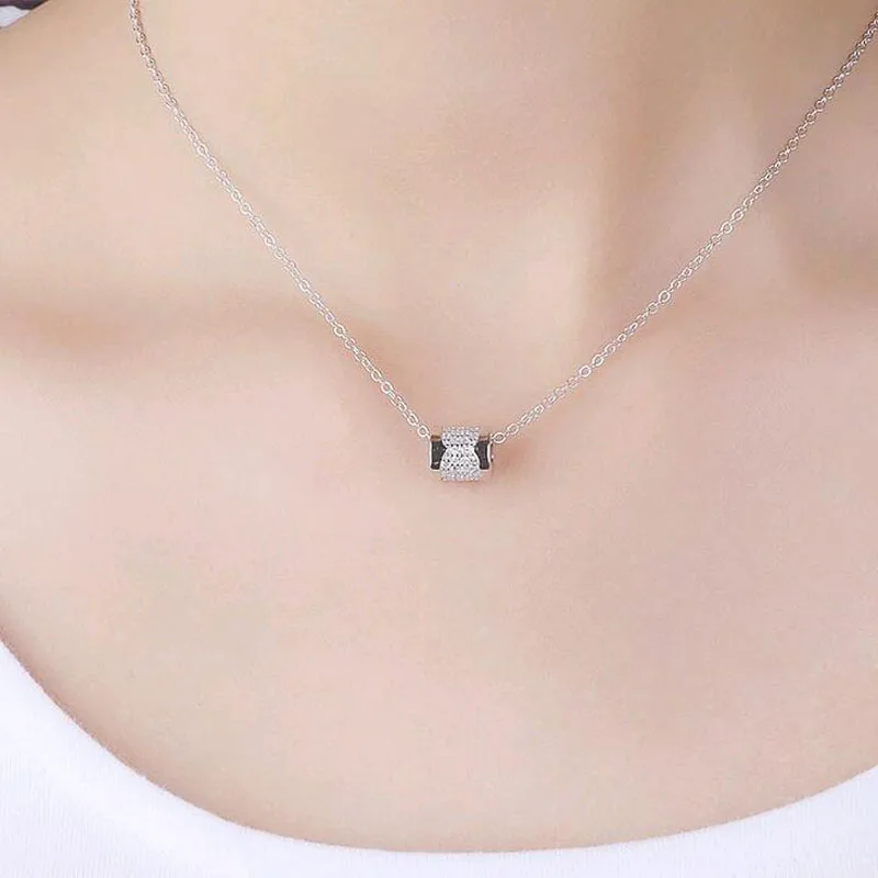 Серебро 925 ожерелье Корея Простой женщина Полный Кристалл Серебряная Цепочка