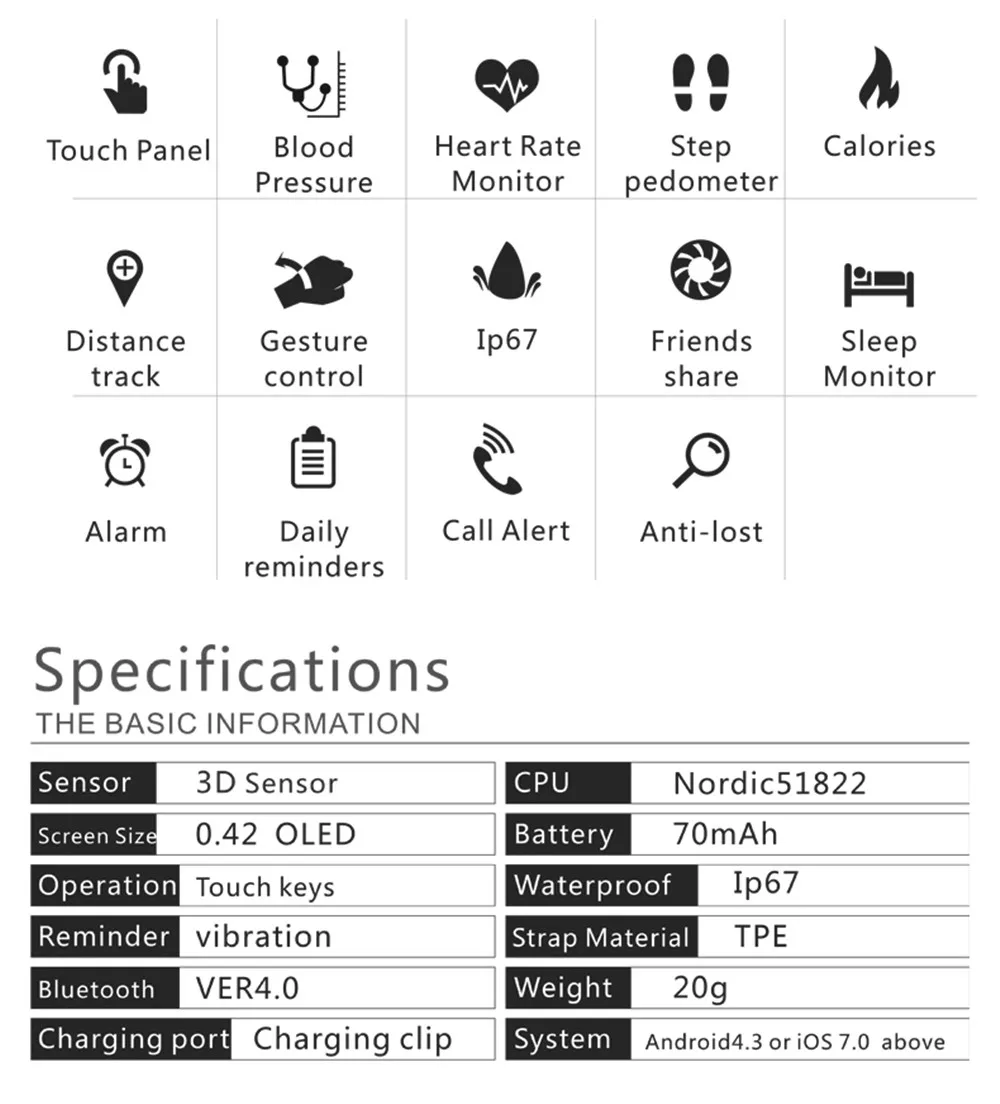 Смарт-браслет Voberry QS80 с Bluetooth фитнес-браслет измеритель артериального давления