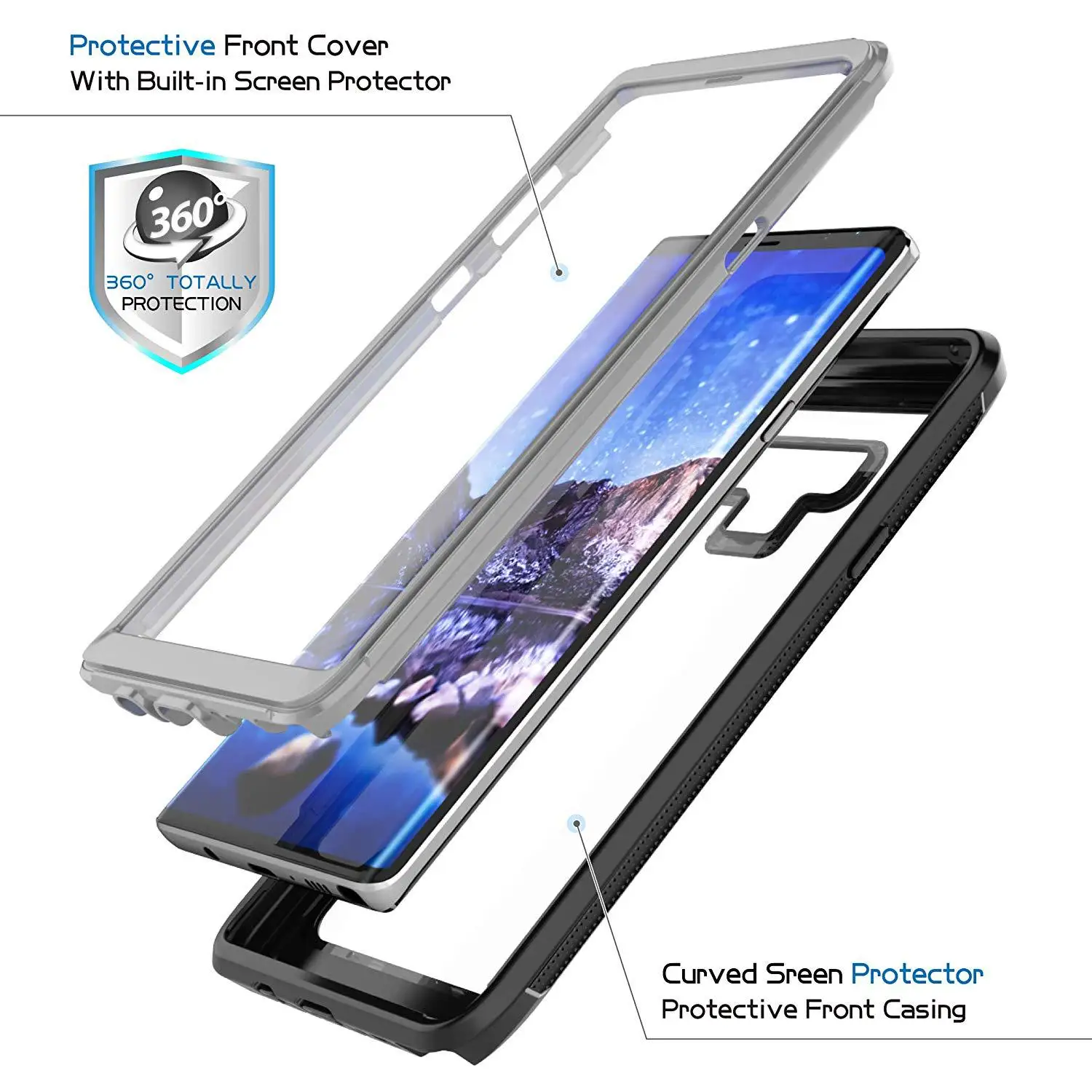 

Fundas for Samsung Note 9 Shockproof Case Full-Body Rugged Clear Bumper Cases for Samsung Note9 with Built-in Screen Protector