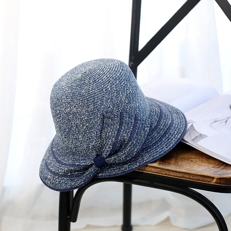 Новая модная шляпа от солнца женская летняя с бантом пляжная головной убор 4