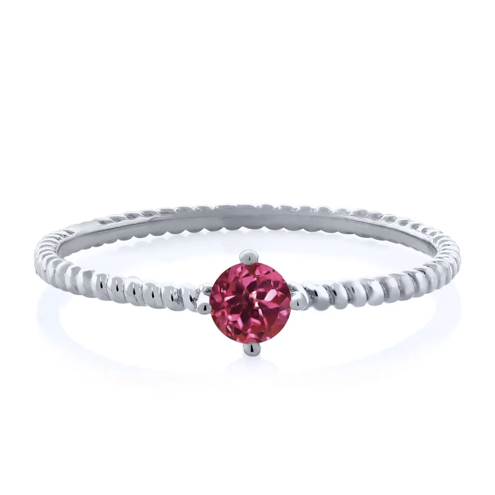 10K White Gold 0.15 Ct Round Pink Tourmaline Engagement Solitaire Ring Natural Gemstone American Charming Sexy Women Jewelry | Украшения и