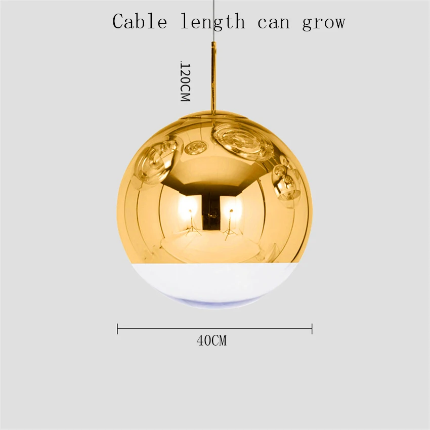 Silver Gold Glass Lustre Pendant Lights Globe Ball LED Pendant Lamp Living Room Hanging Luminaire Lamparas Lustre Lighting E27 - Цвет корпуса: Gold 40CM