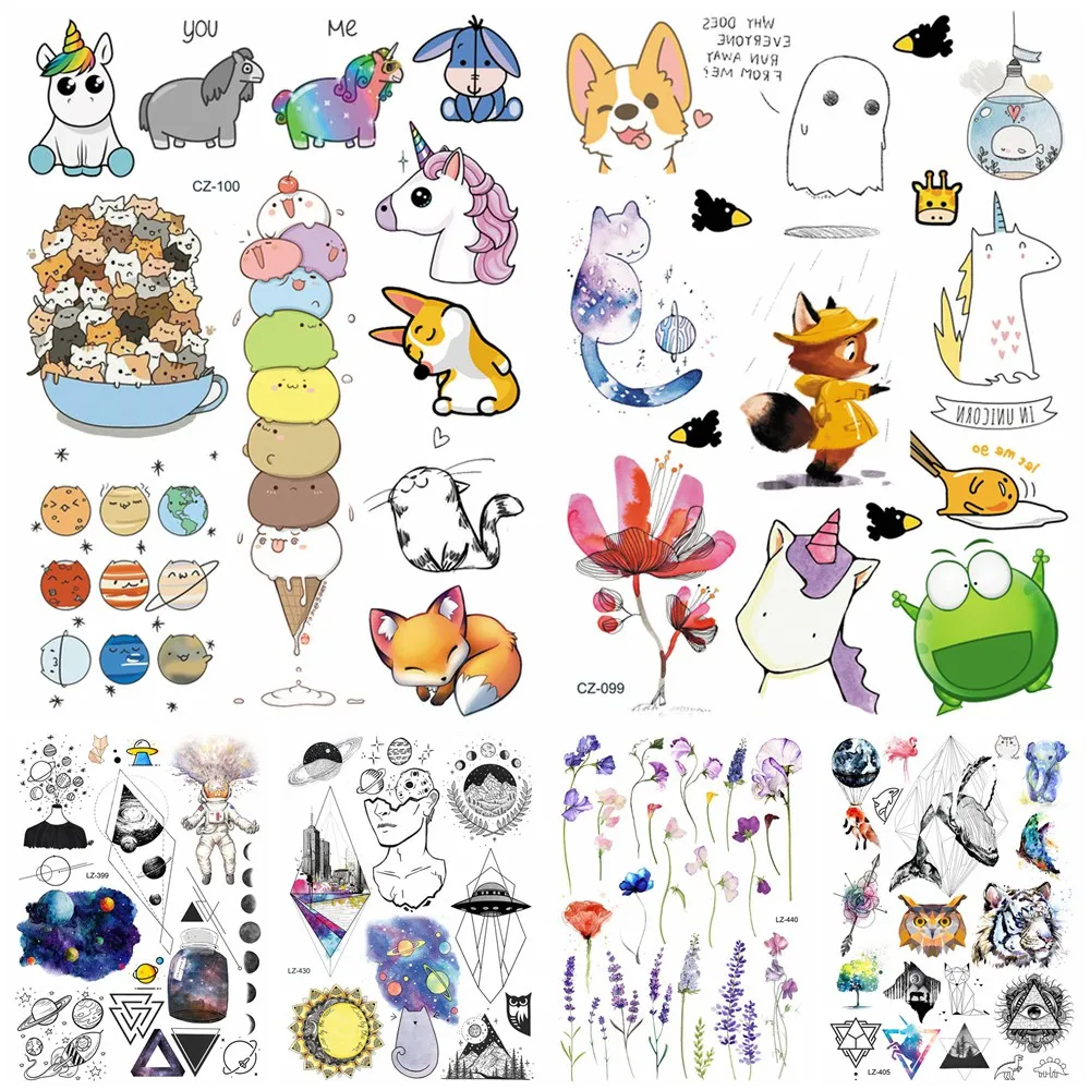 

Fake Watercolor Cute Cartoon Children Hands Tattoos Stickers Arm Unicorn Cats Fox Tattoo Temporary For Kids In Bulk Tatoos Women