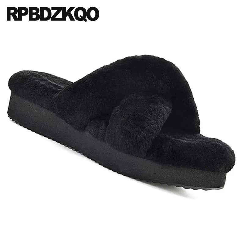 Тапочки из шерсти на платформе Flatforms шлепанцы без задника с открытыми пальцами