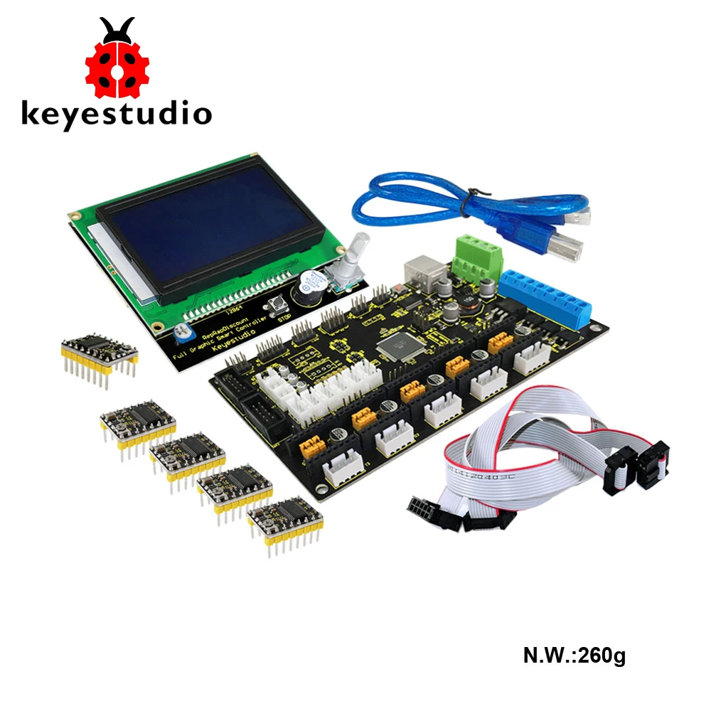 

Набор для принтера Keyestudio 3 D, MKS GEN V1.2 ++, двигатель 5x8825, ЖК-дисплей 12864, интеллектуальный контроллер