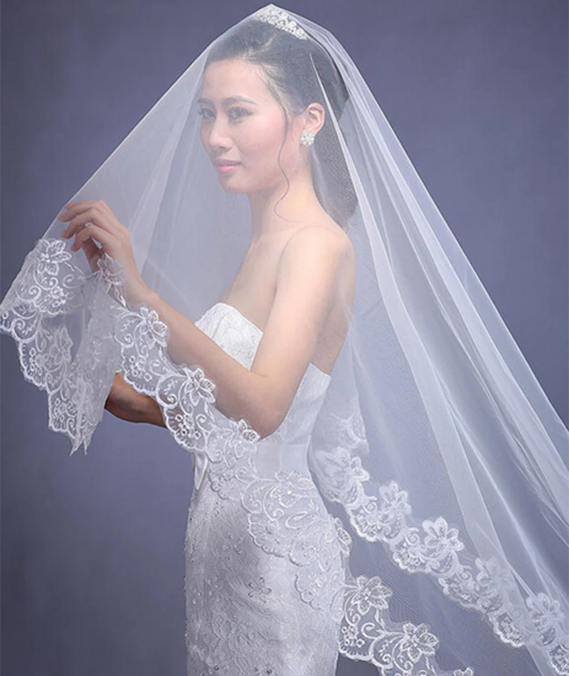 Фата Ivory White 1 Слои 2.6 м Кружево com Renda вуаль Mariage невесты фаты Аксессуары въелось de