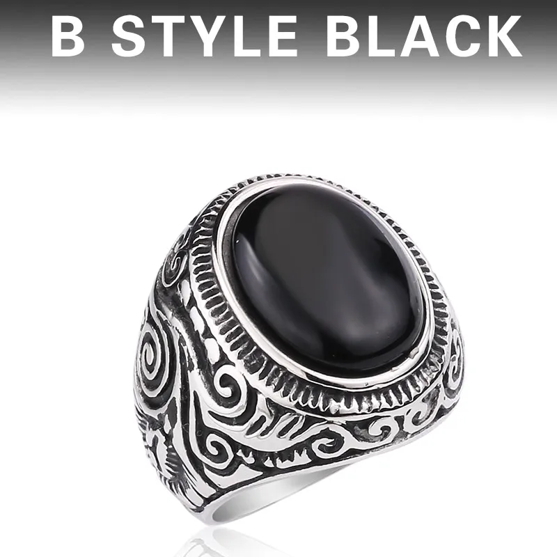 black Beier 316L Stainless Steel Natural Oval Opal Green Stone Ring Vintage Nobel Palace Product For Woman Man LR633 - Цвет основного камня: black