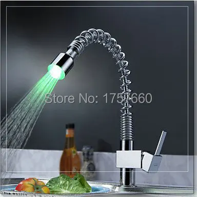 Free Shipping Glow Temperature Sensor LED Water Pull Out Kitchen Faucet Copper Sink Mixer Tap Torneira Cozinhan kitc Обустройство